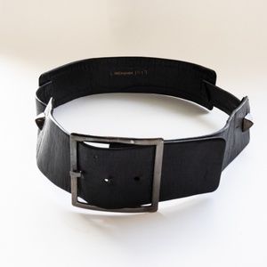 Saint Laurent YSL Wide Leather Belt w/ Stud Accent